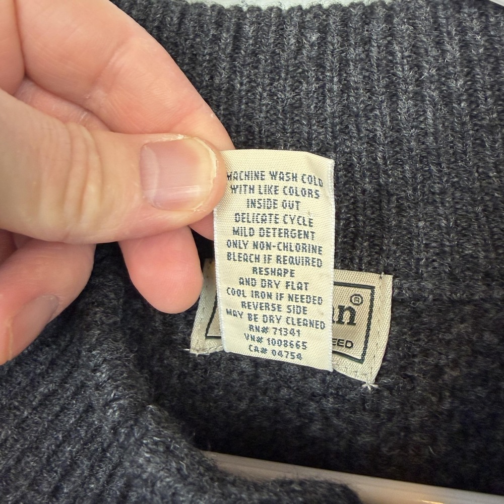 L.L.Bean Sweater Mens XLT Tall Gray Henley Mock Neck Wool Waffle Knit Pullover - Picture 5 of 9